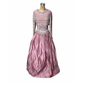 1980s beaded ball gown in pink silk by Naeen Kahn Riazee PLEASE READ DESCRIPTION